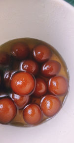 High angle view of fruits in bowl on table