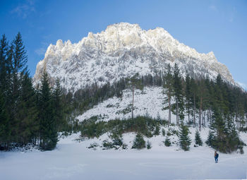 Panoramic view of green lake in sunny winter day famous tourist destination in styria region austria