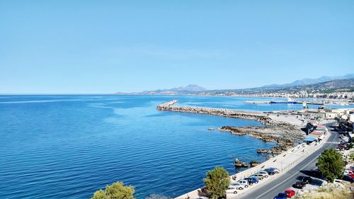 High angle view of sea against clear sky