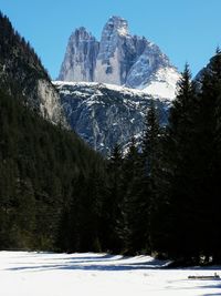 Scenic view of snow covered mountains against sky