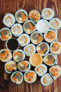 High angle view of breakfast on table