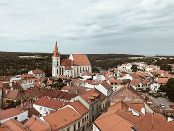 High angle view of townscape against sky