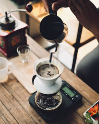 Close-up of coffee cup on table