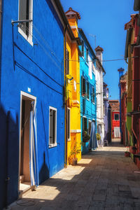 Brightly multi coloured houses in burano, italy. famous island nearby venice, italy