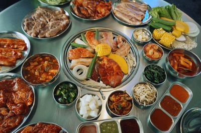 High angle view of food on table