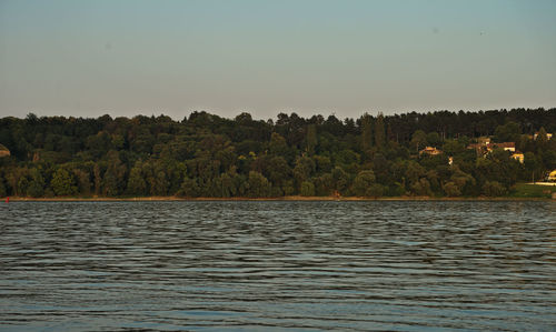 Scenic view of lake against clear sky