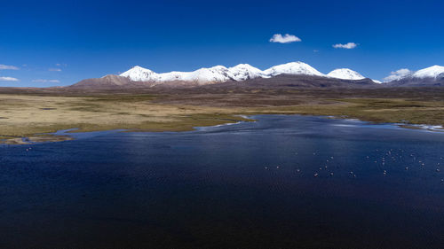 Scenic view of snowcapped mountains against sky