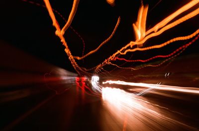 Close-up of light trails at night