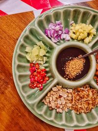 High angle view of breakfast in bowl on table