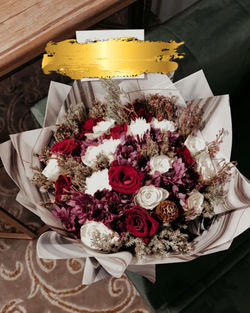 High angle view of rose bouquet