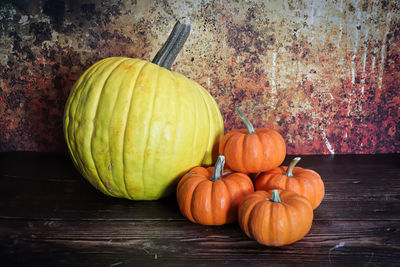 Close-up of pumpkins on table