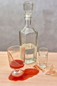 Glass of bottle on table