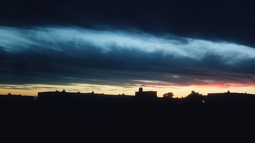 Silhouette of buildings against cloudy sky