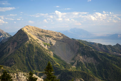 Panoramic view of mountain range against sky