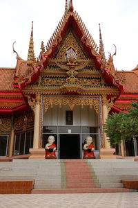 Low angle view of temple outside building