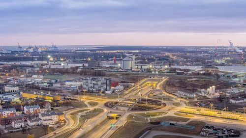 High angle view of cityscape against sky