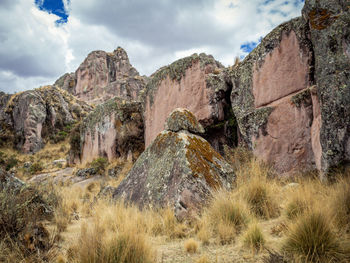 Rock formations on landscape against sky