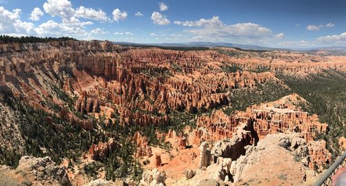 High angle view of rock formations against sky