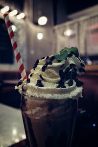 Close-up of ice cream on table