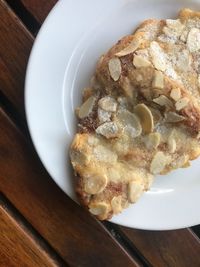 High angle view of dessert in plate on table