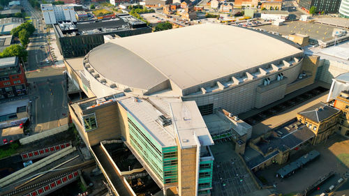 High angle view of buildings in city