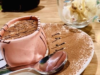 Close-up of ice cream in bowl on table