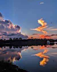 Scenic view of lake against sky during sunset