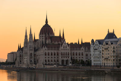 Morning view of city centre of budapest over river danube, hungary.
