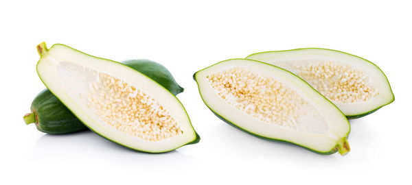 Close-up of bread against white background