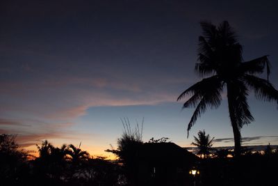 Silhouette of palm trees against sky at sunset