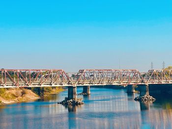 Bridge over river against blue sky