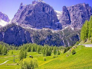 Panoramic view of land and mountains against sky