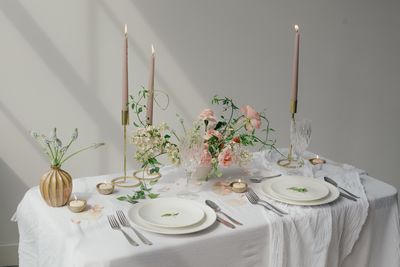 Place setting on table at home