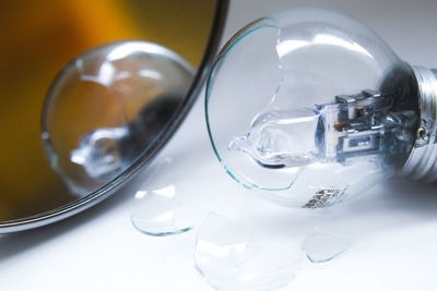 High angle view of wine glasses on table