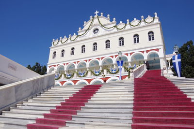 Low angle view of building against blue sky