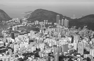 Monochrome aerial view of rio de janeiro down town view from colcovado hill, rio de janeiro, brazil