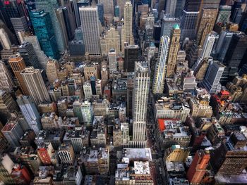 High angle view of city buildings