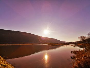 Scenic view of lake against sky during sunset