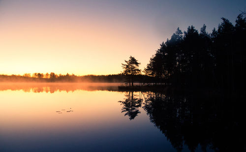 Scenic view of lake against sky during sunset