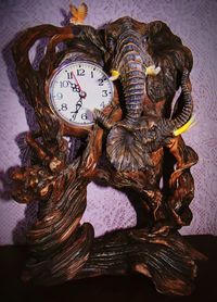 Close-up of clock against wall at night