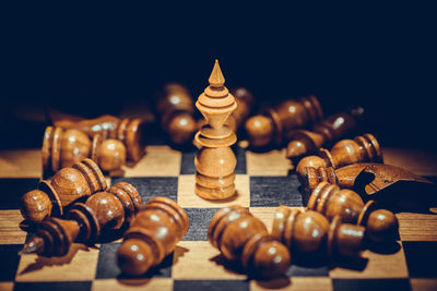 Close-up of wooden chess pieces