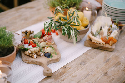 High angle view of food on table