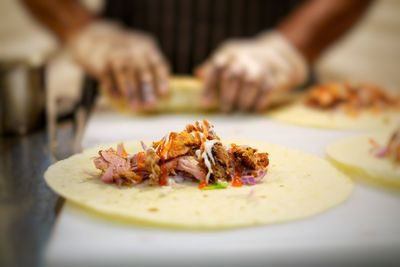 Close-up of food served in plate