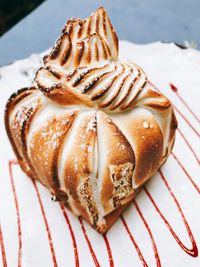 High angle view of dessert in plate on table