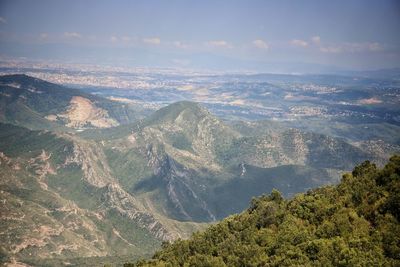 High angle view of mountains against sky