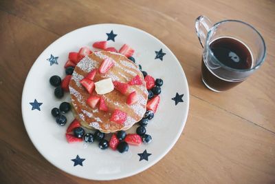 High angle view of dessert in plate on table