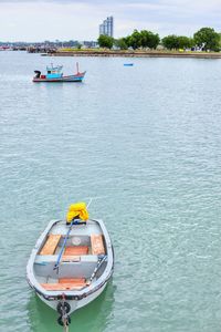 High angle view of ship in sea