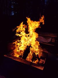 High angle view of bonfire at night