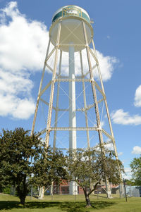 Low angle view of water tower against sky