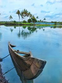 Boat moored in lake